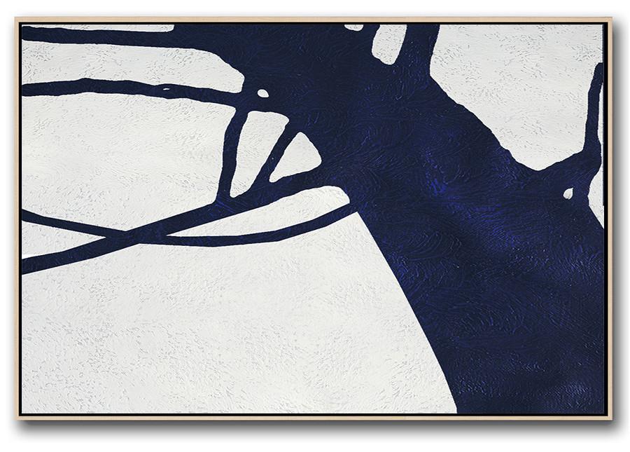 Horizontal Abstract Painting Navy Blue Minimalist Painting On Canvas - Dark Abstract Art Paintings Huge